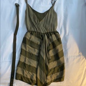 Silk adjustable strap army green dress